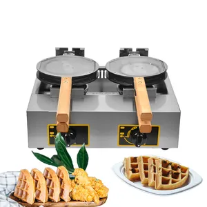 Double Gas Waffle Maker Restaurant Hotel Kitchen Equipment Commercial Stainless Steel Non-Stick Coating Waffle Making Machine