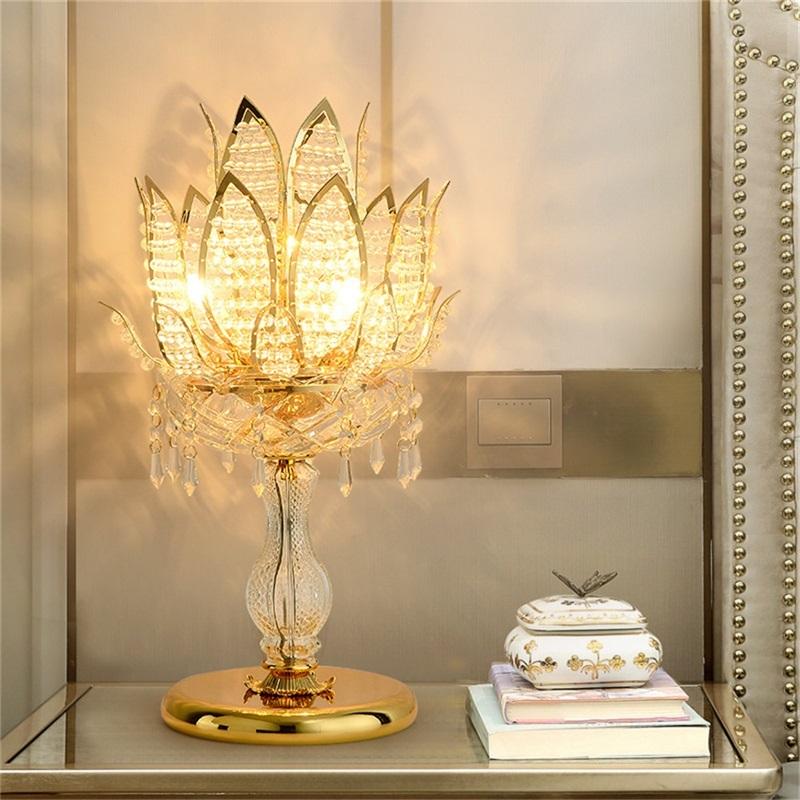 Dimmer Luxury Table Lamp Crystal Modern Gold Lotus Creative