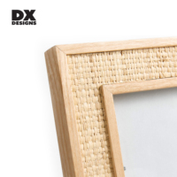 Bingkai Foto Kayu Nordik Ukuran Khusus 4x6 5x7 Inci DX Designs, Bingkai Gambar Kayu Tekstur Rotan Anyaman untuk Dekorasi Rumah di Meja