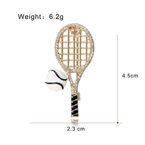 Broche de Raqueta de Tenis con Pedrería y Bola Esmaltada para Chaquetas y Solapas, 23mm, 3 Colores - Product Image 2