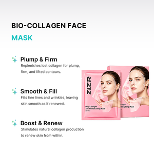 Masque en tissu pour le visage Bio Collagène Vitamine C Acide Hyaluronique, Minimiseur de pores, Hydratation intense, Blanchissant, Nourrissant, Format échantillon pour tous - Product Image 2