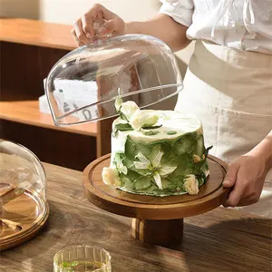 Moule à gâteau en bois bohème Harmony avec couvercle assiette à pain et fruits pour restaurant, café, pâtisserie, présentoir à gâteau et dôme