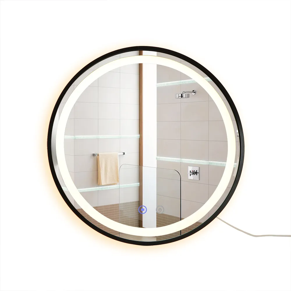 Kaca dinding kamar mandi furnitur rias LED cermin pintar dengan lampu