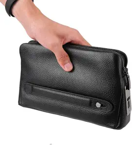 Portefeuille de téléphone avec serrure à empreinte digitale, petit homme, pochette, sac de poitrine antivol en cuir véritable, sac à main de mode pour hommes