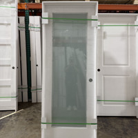 Porte intérieure pré-encadrée à 1 panneau en MDF brut, à âme pleine, avec verre dépoli, apprêtée blanche