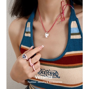 Hoa hồng dây màu đỏ chuỗi màu hồng Zircon tinh tế dễ thương động vật Mặt dây chuyền voi Vòng cổ cho phụ nữ cô gái tuổi teen người bạn tốt nhất quà tặng sinh nhật - Product Image 2