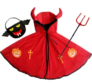 Fast Shipping Halloween children's costumes Boys and girls cape with horns 4-14Y in stock