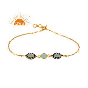 Latest Fashion 18k <b>Gold</b> Plated Silver Chain <b>Bracelet</b> Jewelry Wholesale CZ Blue Chalcedony Gemstone <b>Bracelet</b> - Product Image 1