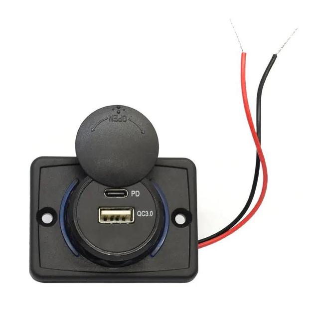 48W 12V/24V RV USB Outlet PD3.0 Type-C & QC3.0 USB-A Panel Wall Mount for RV Marine Boat USB Socket Car Charger