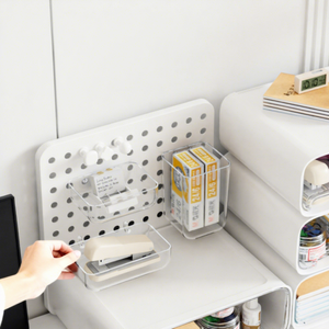 White <b>Plastic</b> Pegboard Desk Organizer with <b>Drawers</b> Wall Mounted <b>Storage</b> Unit Office Study Dormitory - Product Image 5