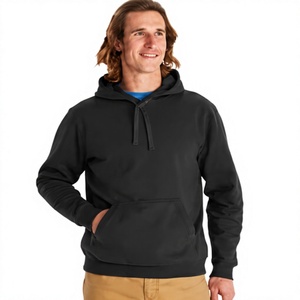 Sweat-shirt à capuche en molleton noir pour homme, coupe classique, couleur unie, décontracté, avec poche avant, tricoté, doublure 100% coton - Product Image 1