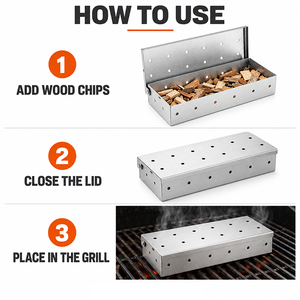 Boîte à fumée en métal pour barbecue avec trous de ventilation, accessoire pour fumer avec des copeaux de bois, pour fumer au barbecue et cuisiner au barbecue - Product Image 5