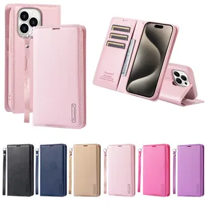 Hanman casing ponsel iPhone i15 pro 15pro, pelindung ponsel kulit dompet Slot kartu penutup Flip magnetik 14plus 13 12