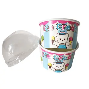 Enchimento de papel vuller vaso de papel para gelado tigela caixa copo de sorvete tampa transparente