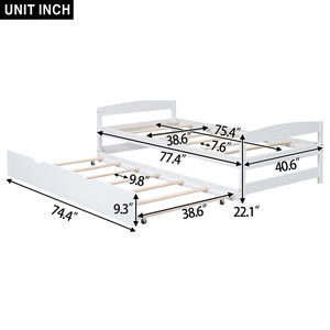 Lit de repos en bois massif avec lit gigogne, canapé-lit en bois style Japandi gain de place <span class=keywords><strong>pour</strong></span> salon et chambre d'amis Blanc - Product Image 2