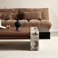 Table basse rectangulaire de style mid-century en bois massif de noyer avec base en marbre, meubles de salon design