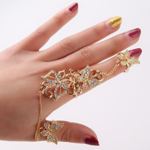 <strong>Gold</strong> Chain Link Rhinestone Flowers Butterfly Full Finger <strong>Rings</strong> <strong>Set</strong> for Women Wholesale - Product Image 6