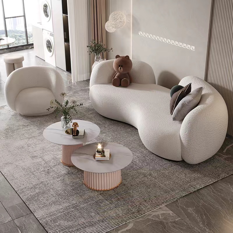 Home furniture teddy fabric modular luxury sofas set lounge chair modular floor low arm sofa for living room modern velvet sofa