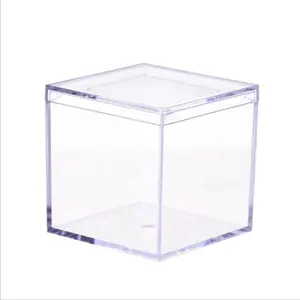 Cubo de almacenamiento acrílico cuadrado, caja acrílica transparente con tapa