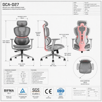 Chaise de Gaming Ergonomique en Maille avec Accoudoirs 4D Exosquelette Mecha, Siège Coulissant, Vérin à Gaz Classe 4, Base en Aluminium, Chaise de Bureau Informatique