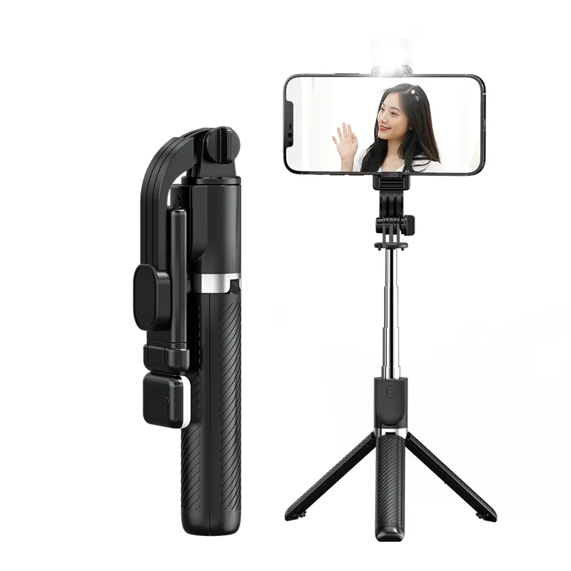 3 in 1 katlanabilir 360 ile esnek Tripod özçekim sopa Led dolgu selfi ışığı ve kontrol kablosuz Selfie sopa cep telefonu için telefon