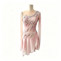 Robe de patinage artistique rose à strass, dos nu, manches longues, en maille, costume de compétition de patinage sur glace, personnalisé pour filles et femmes
