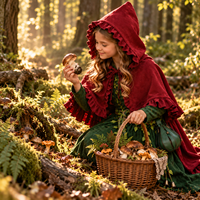 Ensemble de costumes de fée médiévale pour filles, cape à capuche de petit chaperon rouge, robe longue verte, ceinture tressée en feuilles, pochette en cuir