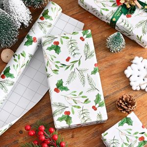 Rollo de Papel de Regalo Navideño Holly, 17 Pulgadas x 33 Pies, Hojas de Acuarela, Bayas Rojas, Ecológico, para Manualidades y Regalos - Product Image 3