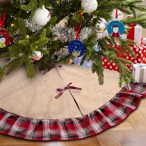 Ourwarm-faldas de arpillera de 48 pulgadas, productos de Navidad con borde a cuadros de algodón - Product Image 1