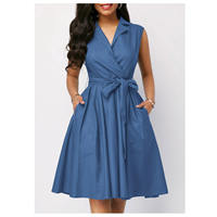 Robe de bureau élégante pour femme, sans manches, col en V, ceinture à nouer, coupe trapèze, longueur midi, idéale pour le travail et les affaires