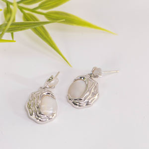 Silver Plated Bohemian Water Drop Irregular Silver Pearl <b>Hoop</b> <b>Earrings</b> Women Party <b>Fashion</b> High Art Style Unique Jewelry - Product Image 4