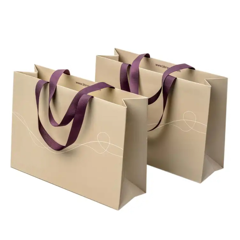 Wholesale Custom Luxury Printed Ribbon Handle Cardboard Shopping Gift Packaging Paper Bags for Clothes With Your Own logo