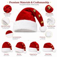 Chapeau de Père Noël personnalisé avec clochettes, chapeau de Noël en peluche douce pour les promotions de Noël, avec styles et couleurs variés et logo personnalisé