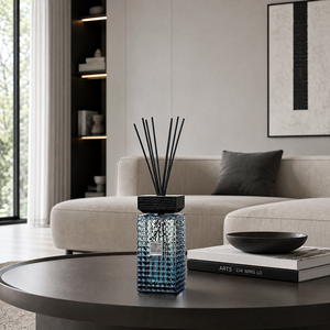 Aikun Large Capacity 1000ml Blue Textured Square Glass Bottle Ribbon Gift Boxed Black Fiber Stick Reed <b>Diffuser</b> for Corporate - Product Image 4