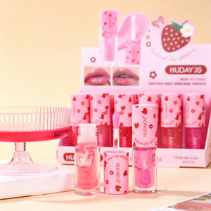 Set de Brillo Labial con Patrón de Fresas Rosadas, Hidratante, Brillante, Voluminizador, para Maquillaje Diario - Product Image 1