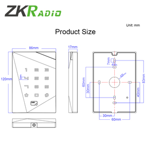 Grado industrial Ip65 Frecuencia dual 125KHz + 13,56 MHz Lector de <span class=keywords><strong>control</strong></span> de acceso con teclado PIN Comunicación WG <span class=keywords><strong>RS485</strong></span> - Product Image 4