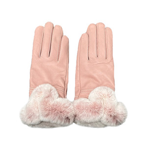 Gants en <span class=keywords><strong>cuir</strong></span> de luxe de haute qualité pour femmes Garniture en fourrure de lapin Gants en <span class=keywords><strong>cuir</strong></span> d'hiver - Product Image 1