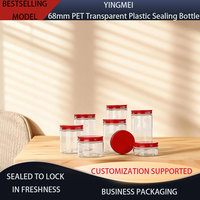 Pot en plastique PET transparent avec couvercle en aluminium |   Boîte à large ouverture anti-poussière avec logo personnalisé pour le stockage des aliments, des bonbons et des biscuits