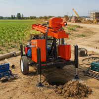 Plateforme de forage de puits d'eau à moteur diesel 100-200m sur remorque à roues avec système hydraulique complet