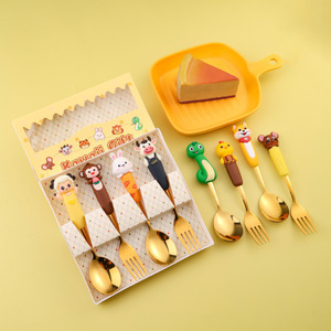 Phim Hoạt Hình Dễ Thương Thỏ muỗng nhựa trẻ em Flatware Bộ quà tặng đáng yêu sáng tạo thép không gỉ muỗng nĩa đặt - Product Image 4