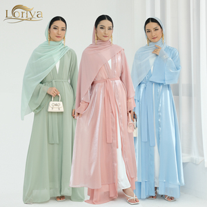 Nuovo Abaya Dubai 2024 rivedibile Abaya un lato Chiffon un lato Shinny poliestere aperto Abaya donna abito musulmano <span class=keywords><strong>abbigliamento</strong></span> islamico - Product Image 1