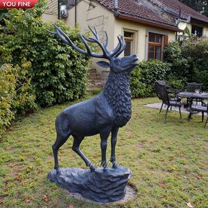 Yourfine all'aperto di caccia pubblica atterra decorazione giardino animale scultura a grandezza naturale rombante bronzo cervo cervo scultura - Product Image 5