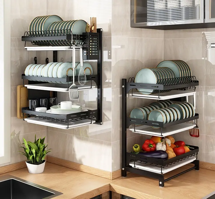 Stainless Steel Wall Mounted Kitchen Storage Rack Dishes   Plates Drainer Rack Bowl Drying Shelf Hanging Sink Organizer