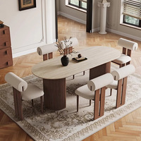 Mittelalterlicher Windgeschnitzter Steinplatten-Esstisch-Set, Wandanliegender Halbrunder Insel-Schreibtisch aus Massivholz