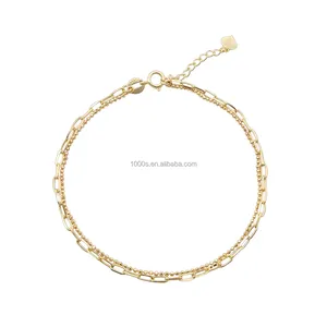 Bracciale in oro 14 carati Fashion Classic Design 14k bracciale a maglie con graffetta a doppia catena in oro massiccio genuino 14K 14 gioielli