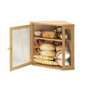 Caja de Pan de Bambú de Doble Capa, Mueble de Almacenamiento Esquinero con Puerta de Vidrio, Organizador de Cocina, Color Madera Natural - Product Image 5