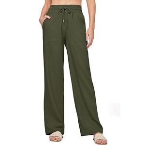Pantaloni lunghi da <span class=keywords><strong>donna</strong></span> in cotone a vita alta Casual pantaloni larghi a gamba dritta - Product Image 2