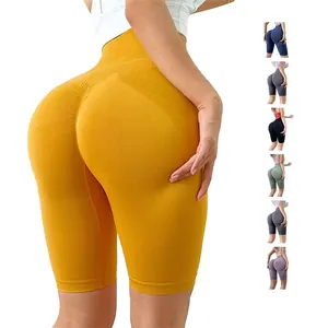 Bahar yaz düz renk seksi sıska Yoga pantolon özel Logo düz kadınlar spor giyim Joggers Legging şort