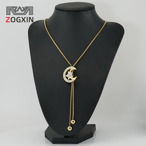 Zogxin Moon Pendant Necklace 18K Gold Plated Stainless Steel Chain With Star Charm Long Necklace For Women Fashion Jewelry - Product Image 1