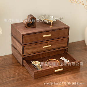 Wooden Drawer Storage Box 24x14.5x5.2cm Desktop Organizer For Office <b>Home</b> Use - Product Image 4